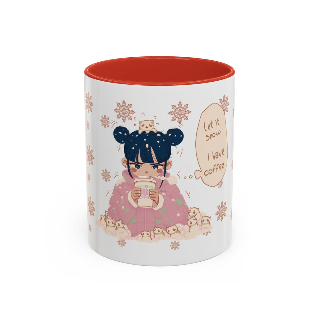 Let It Snow I Have Coffee Mug — Cute Girl Drinking Coffee Accent Ceramic Mug (11oz)