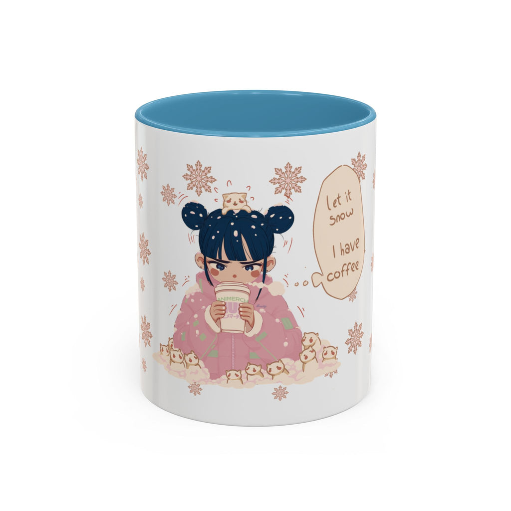 Let It Snow I Have Coffee Mug — Cute Girl Drinking Coffee Accent Ceramic Mug (11oz)